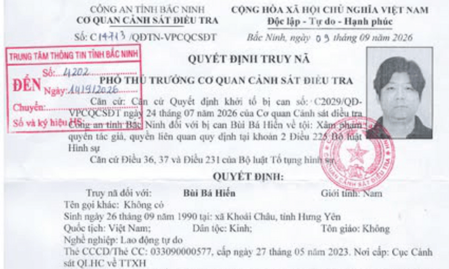 Quyết định truy nã Bùi Bá Hiến SN 1990, bất kỳ ai cũng có quyền bắt giữ