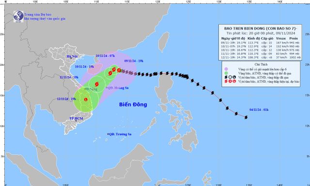 Cảnh báo mới nhất về bão số 7: Vẫn mạnh cấp 14, cách quần đảo Hoàng Sa 365km