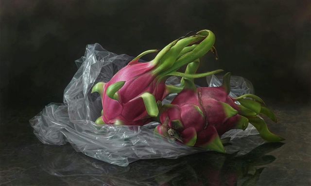 Bức tranh 2 quả thanh long trông thật đến mức 