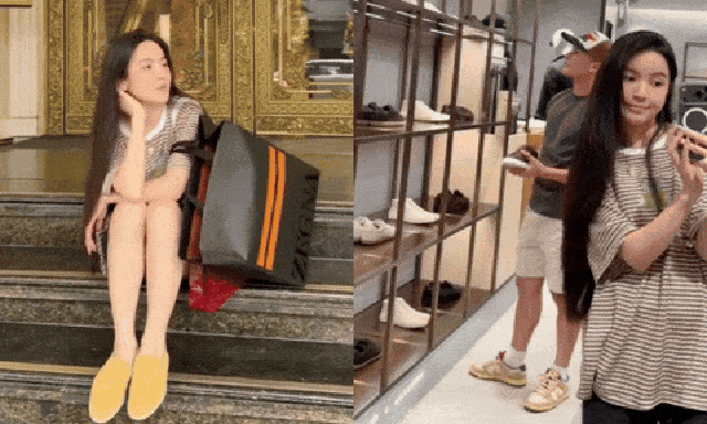 Không còn là CEO sang chảnh, Chu Thanh Huyền mặc áo phông, quần cộc, ngồi bệt trước cửa trung tâm thương mại gây chú ý