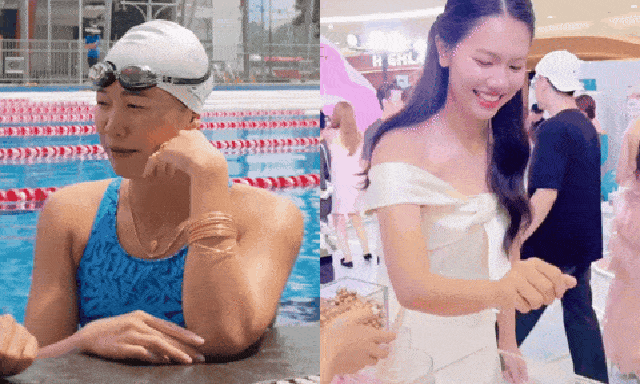 Ánh Viên dát vàng đầy người khiến dân mạng ngỡ ngàng: Vừa đám cưới xong đã vội đi dạy bơi?