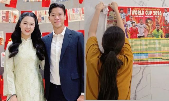 Hoa khôi ĐH Vinh cặm cụi dán lịch thi đấu World Cup 2026 trong nhà 3 tầng mặt phố, đã xinh còn siêu chiều đội trưởng tuyển Việt Nam