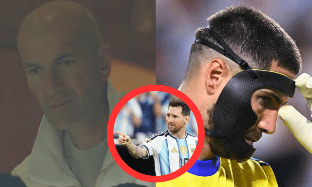 Huyền thoại Zidane trên khán đài bất lực nhìn con trai - thủ môn đeo mặt nạ - bị Messi 