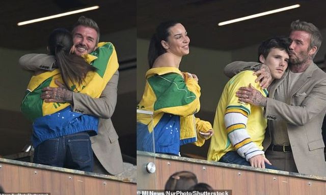 David Beckham chiếm spotlight khi ôm thắm thiết bạn gái của con trai trên khán đài World Cup 2026