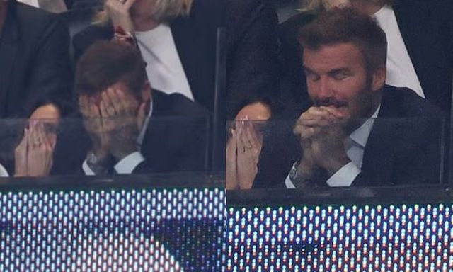 David Beckham cố kìm nước mắt, được Victoria an ủi khi chứng kiến Messi hạ gục ĐT Anh đưa Argentina vào chung kết World Cup