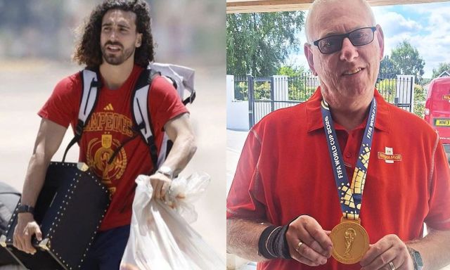 Không ai như Đồng Đồng tóc xù Cucurella, đưa luôn huy chương vàng World Cup cho người đưa thư đeo thử 