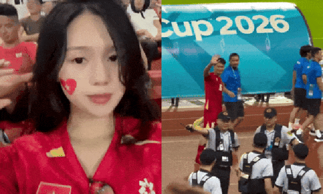 Đáng yêu hết sức: Thành Chung căng mắt tìm rồi thả tim cực ngọt cho bà xã hotgirl Tuyên Quang trên khán đài sau chiến thắng của ĐT Việt Nam 