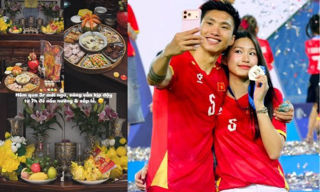 Thức tới 3 rưỡi sáng ăn mừng vô địch cùng Văn Hậu, sáng sớm Doãn Hải My vẫn tự tay chuẩn bị mâm cúng Rằm tháng 7, netizen chấm 10 điểm đảm đang