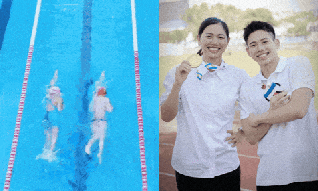 Nam thần bơi lội thế hệ mới gây sốt với body 8 múi săn chắc khi thi bơi cùng chị gái - Ánh Viên