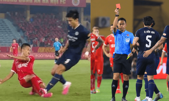 Văn Hậu phạm lỗi nguy hiểm phải nhận thẻ đỏ đầu tiên trong sự nghiệp ở V.League 