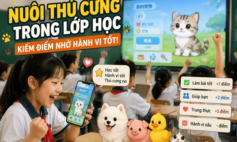 Nhà trường tặng thú cưng AI cho học sinh để nuôi lớn bằng điểm số: Làm bài tập tốt được 1 điểm, trung thực được 5 điểm