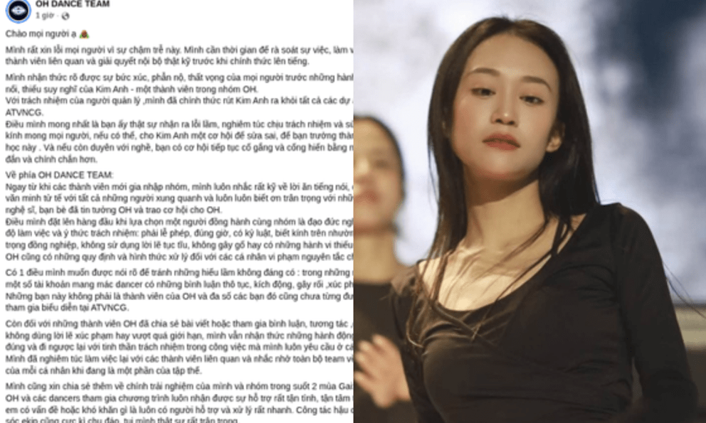 OH Dance Team rút vũ công Kim Anh khỏi các dự án tiếp theo của “Anh trai vượt ngàn chông gai”