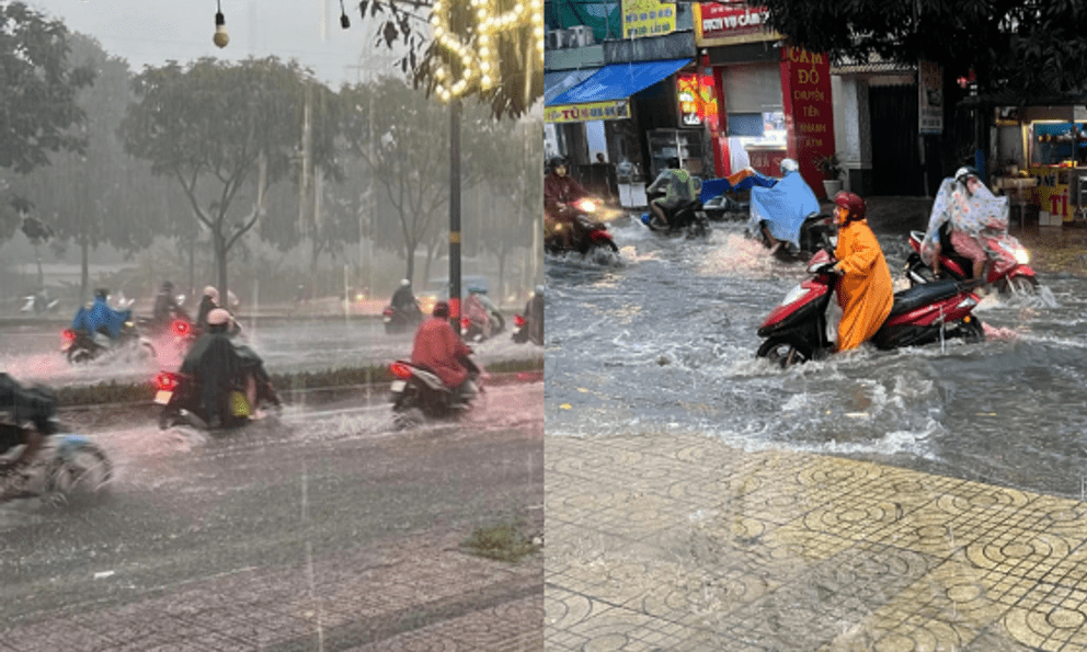 TP.HCM mưa như trút giờ tan tầm: Một số nơi ngập quá nửa bánh xe, có người mất hơn 1 tiếng mới về đến nhà
