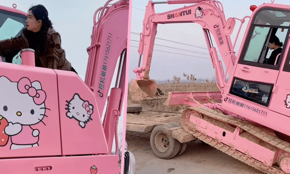 Nữ công nhân sơn máy xúc Hello Kitty màu hồng: Khi công trường cũng cần… sự lãng mạn