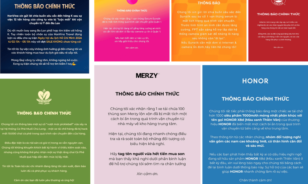 Hàng loạt thương hiệu đồng thời phát đi thông báo “xe tải chở hàng mất tích”: Chuyện gì đây?