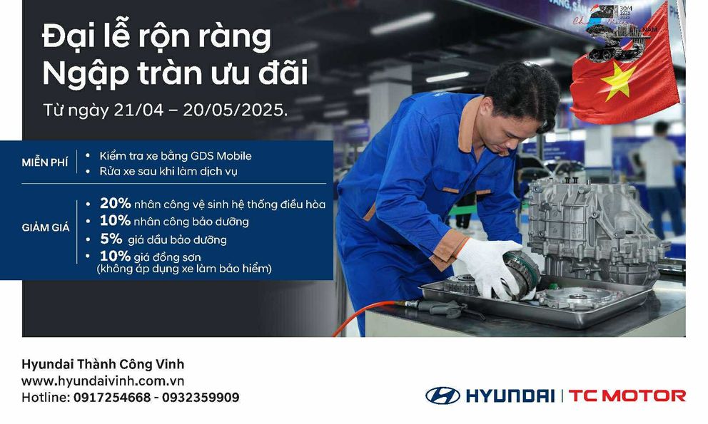 Hyundai Vinh triển khai chương trình khuyến mãi dịch vụ 'Đại lễ rộn ràng - Ngập tràn ưu đãi'