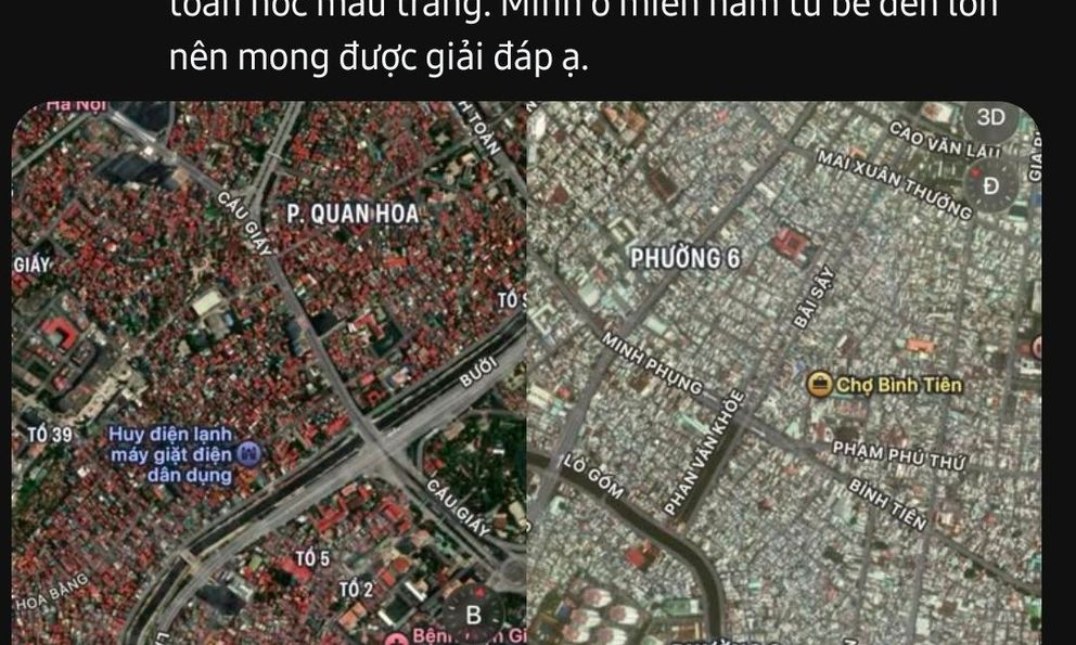 Vì sao nóc nhà Hà Nội toàn màu đỏ còn TP.HCM lại trắng xóa khi nhìn từ trên không?