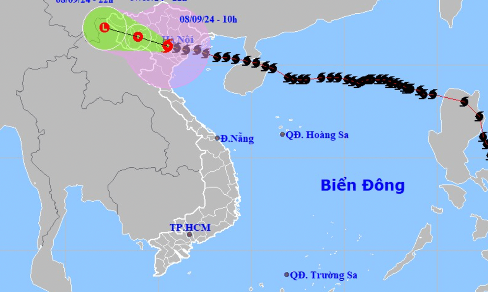 Kết thúc bản tin cập nhật hàng giờ bão số 3: Tâm bão đã đi qua Hà Nội, sẽ suy yếu thành áp thấp nhiệt đới trong 24h tới