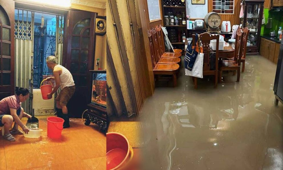 Hà Nội đang ngập khủng khiếp khắp nẻo đường: Loạt ô tô chìm trong “biển” nước, người dân dùng xô múc nước tràn khỏi nhà