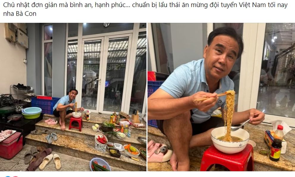 MC Quyền Linh gây khó hiểu khi ngồi bệt ngoài cửa biệt thự ăn mì