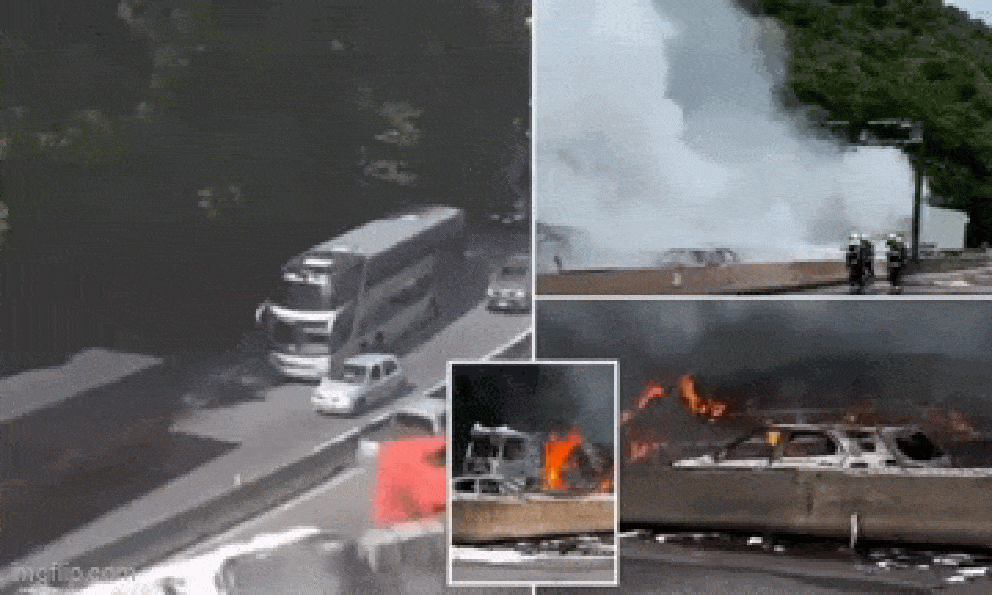 Đang đi trên cao tốc, hàng loạt ô tô chìm trong biển lửa, video từ camera giao thông tiết lộ nguyên nhân