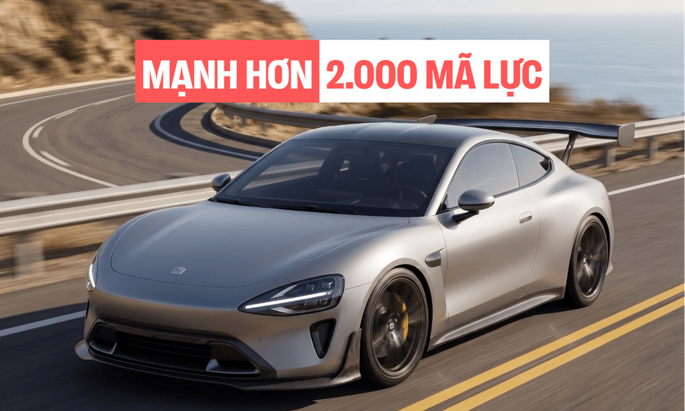 Xe điện thể thao Xiaomi lộ diện: thiết kế 2 cửa như siêu xe, lắp cánh gió carbon khổng lồ, có thể mạnh hơn 2.000 mã lực