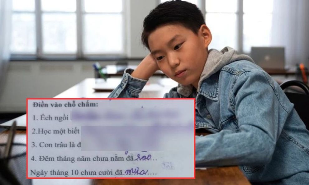 Học sinh tiểu học điền câu thành ngữ 