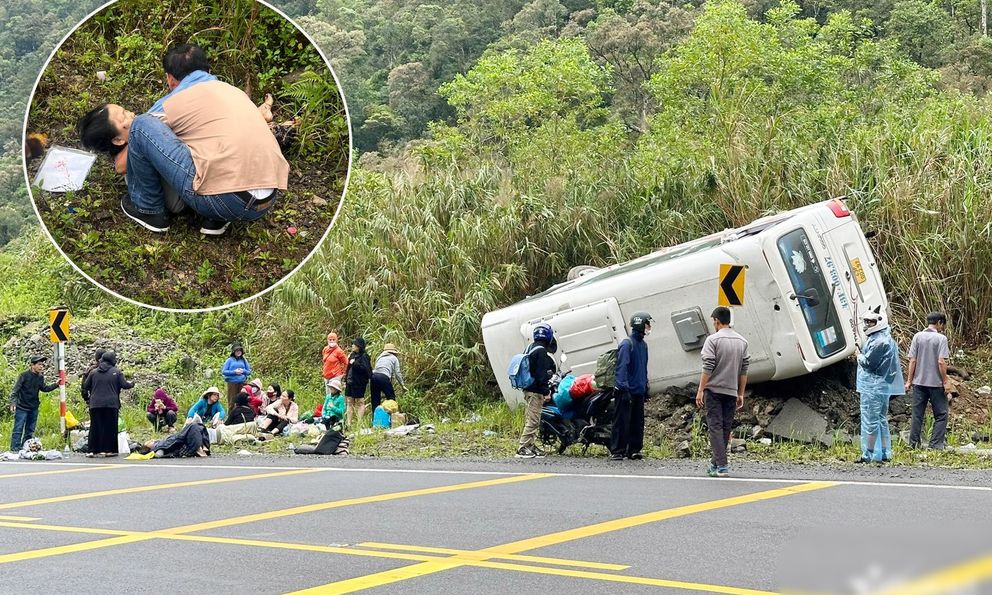 Hiện trường vụ xe khách lật nhào trên đèo Khánh Lê: Đoàn khách Đà Nẵng đi hành hương ở Đà Lạt, 6 người bị thương nặng