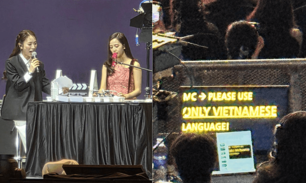 Xôn xao tấm bảng BTC nhắc nhở Khánh Vy nhiều lần khi cô dùng tiếng Hàn giao tiếp với Jisoo thay vì tiếng Việt