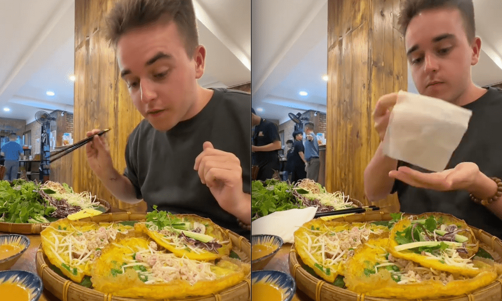 Ăn bánh xèo ở Đà Nẵng, khách Tây được nhận ngay 1 dịch vụ đặc biệt, netizen phải thốt lên: 