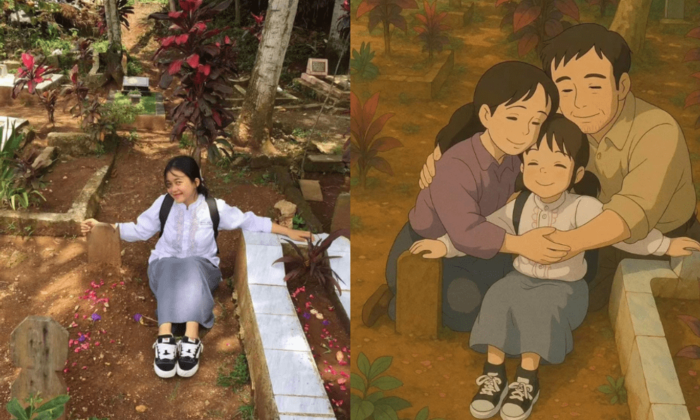 Bé gái ra nghĩa trang chụp ảnh với mộ bố mẹ và sau đó 