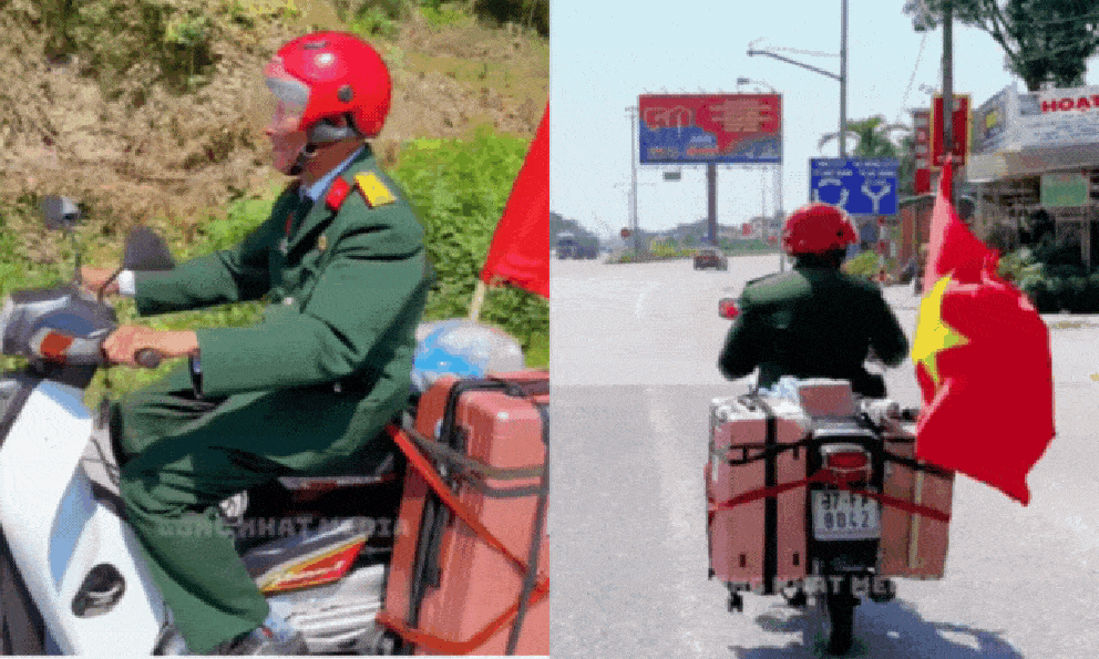 Bắt gặp hình ảnh bác cựu chiến binh đang trên hành trình từ miền Bắc vào miền Nam xem diễu binh: U80 nhưng tự chạy xe máy để ngắm vẻ đẹp của hòa bình