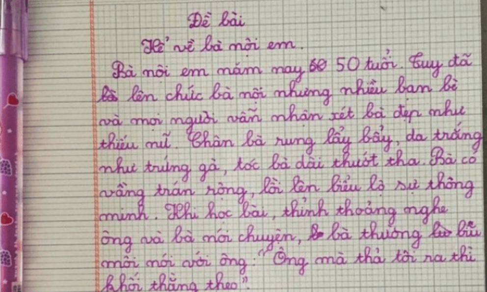 Cậu bé lớp 2 viết văn tả bà nội: 