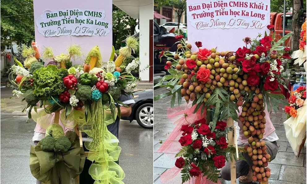 Độc lạ Quảng Ninh: Hội phụ huynh tặng lẵng hoa kèm quả mừng tổng kết năm học gây bão mạng 
