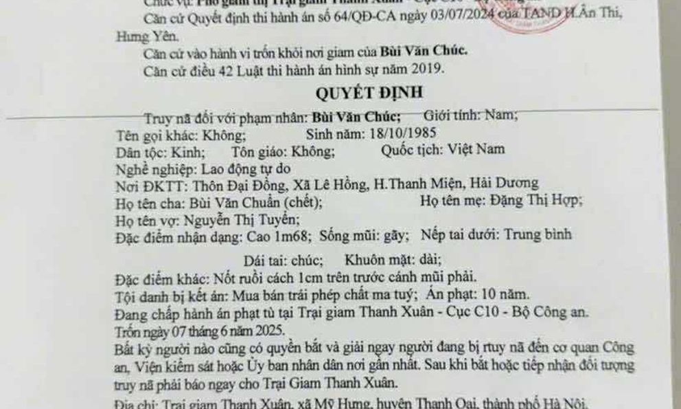 Hà Nội: Truy nã 2 phạm nhân vừa trốn khỏi Trại giam Thanh Xuân