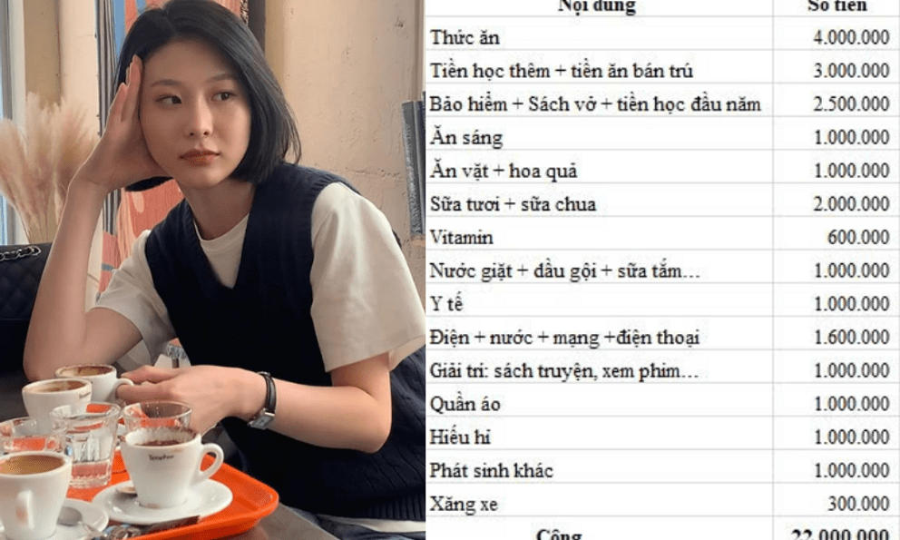 Bảng chi tiêu trị giá 22 triệu đồng bị chê tơi tả