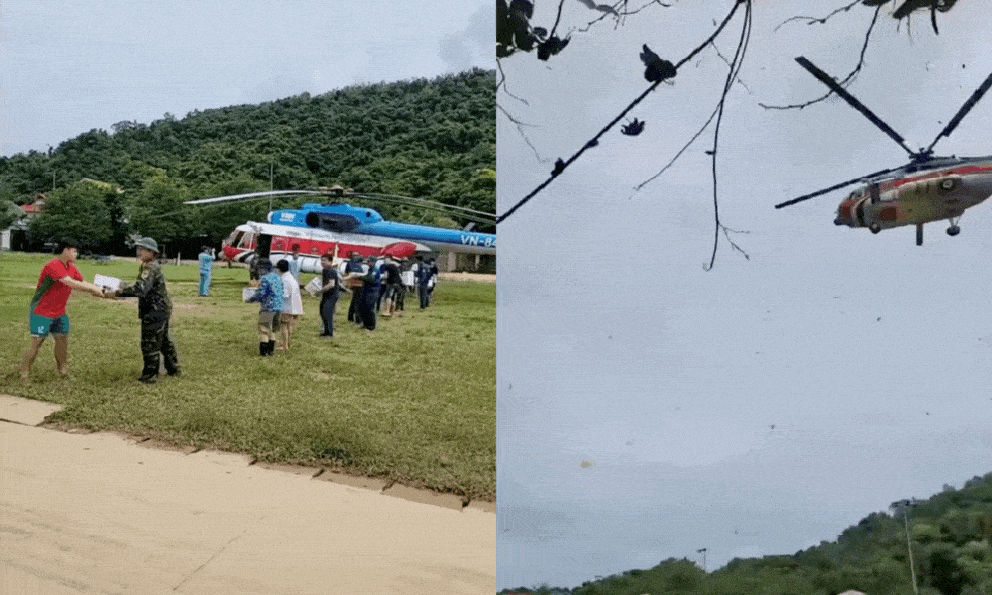 Video: Người dân bị cô lập tại vùng lũ Nghê An xúc động khi trực thăng cứu trợ xuất hiện giữa bản làng