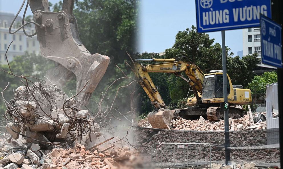 Cận cảnh quá trình phá dỡ nhà số 61 Trần Phú, mở rộng đường Hùng Vương phục vụ lễ diễu binh dịp 2/9
