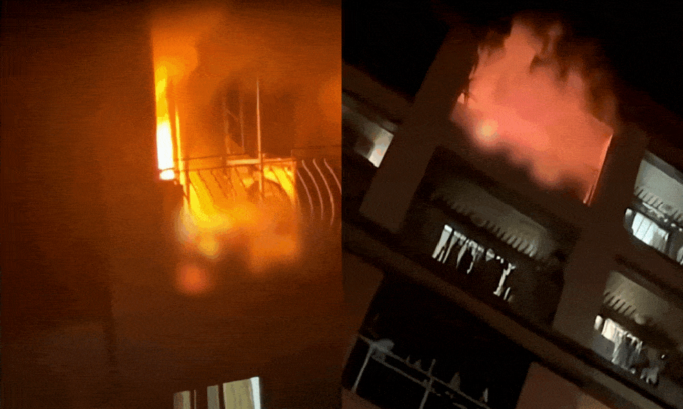 Cháy dữ dội ở tầng 9 chung cư, người đàn ông mắc kẹt bám chặt lan can ban công cầu cứu trong tuyệt vọng