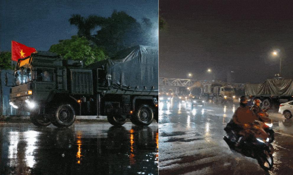 Dàn khí tài tham gia diễu binh, diễu hành di chuyển về trung tâm Hà Nội trong đêm mưa