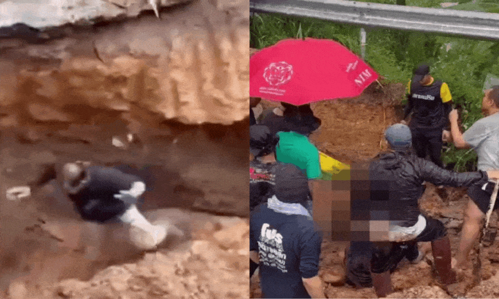 Khoảnh khắc kinh hoàng: Đường sập bất ngờ khiến người đàn ông bị chôn vùi dưới lòng đất ở Thái Lan