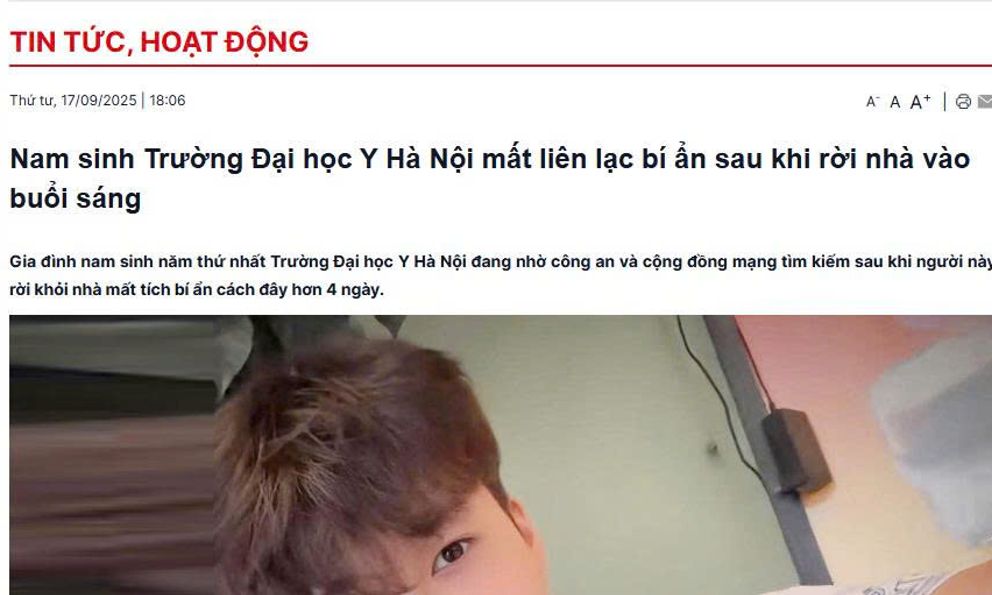 Vụ tân sinh viên ở Hà Nội nhiều ngày mất liên lạc với gia đình: Trường Đại học Y Hà Nội thông tin bất ngờ