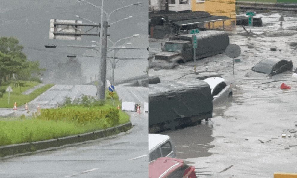 Clip kinh hoàng trong siêu bão Ragasa: Dòng bùn cuồn cuộn đổ ập khiến cả thị trấn chìm trong biển nước, người dân bám cột điện cầu cứu