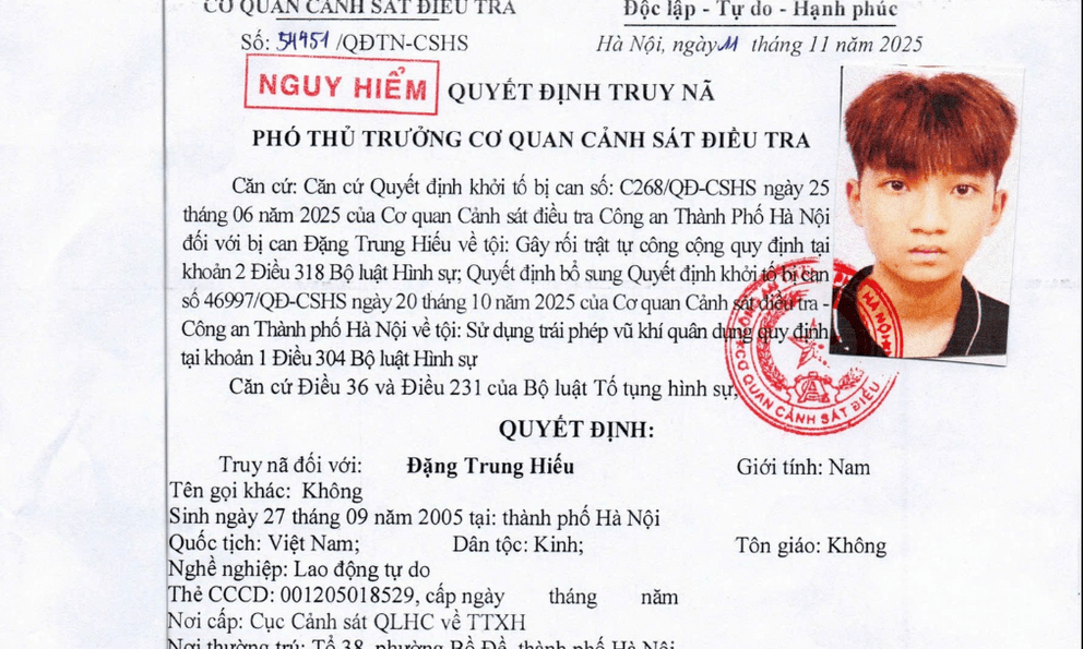 Truy nã Đặng Trung Hiếu sinh năm 2005