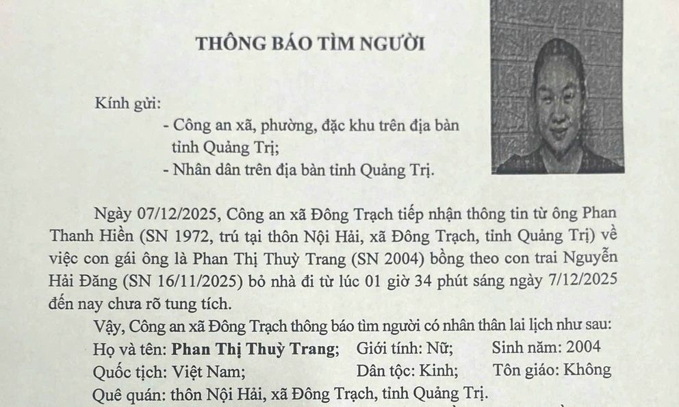 Khẩn: Tìm người mẹ sinh năm 2004 bế theo con trai gần 1 tháng tuổi rời nhà lúc 1h34 sáng, ai biết thông tin xin báo ngay số này