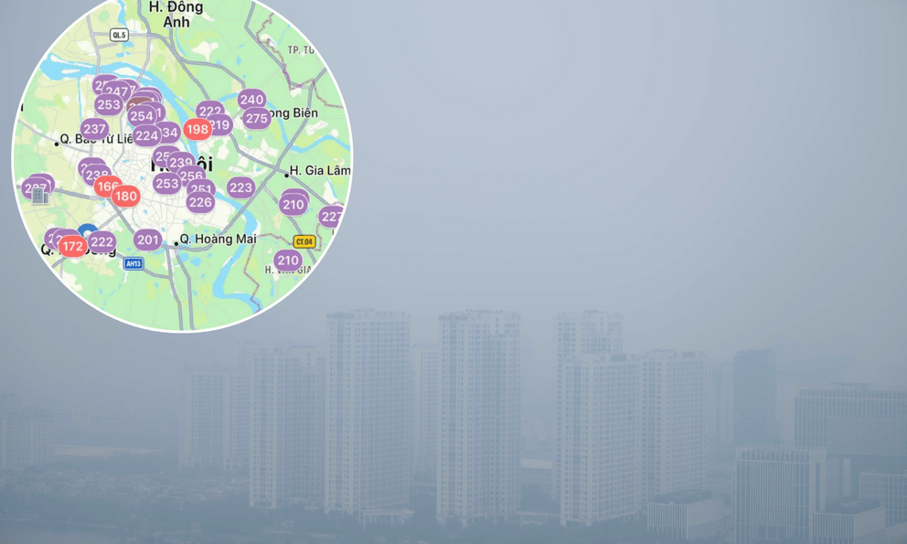 Giữa trưa bầu trời Hà Nội vẫn mù mịt, nhiều toà nhà 