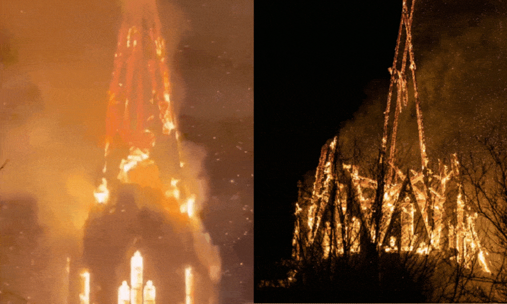 Bàng hoàng cảnh lửa nuốt trọn nhà thờ cổ 153 năm tuổi tại Amsterdam đêm Giao thừa, tháp cao 50m đổ sập