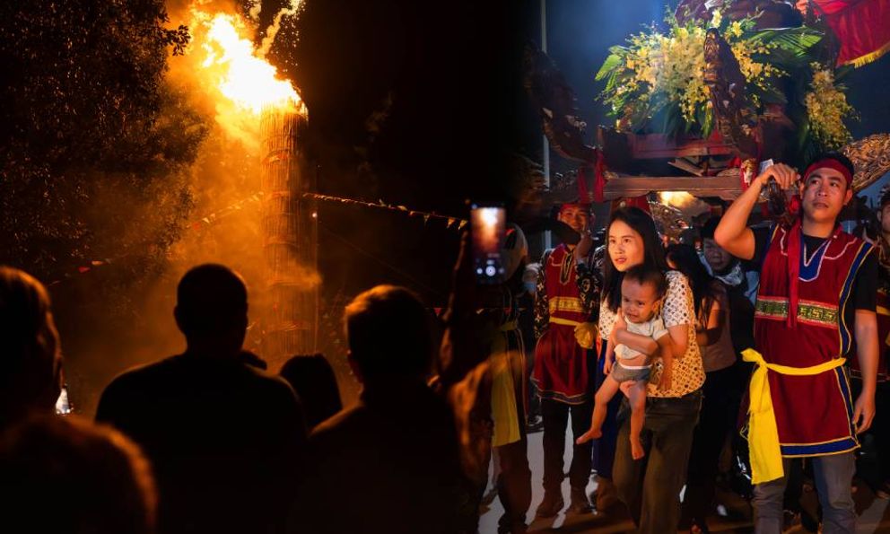 Bốn cây “đình liệu” bùng cháy giữa trời đêm, biển người chờ rước Thánh, 