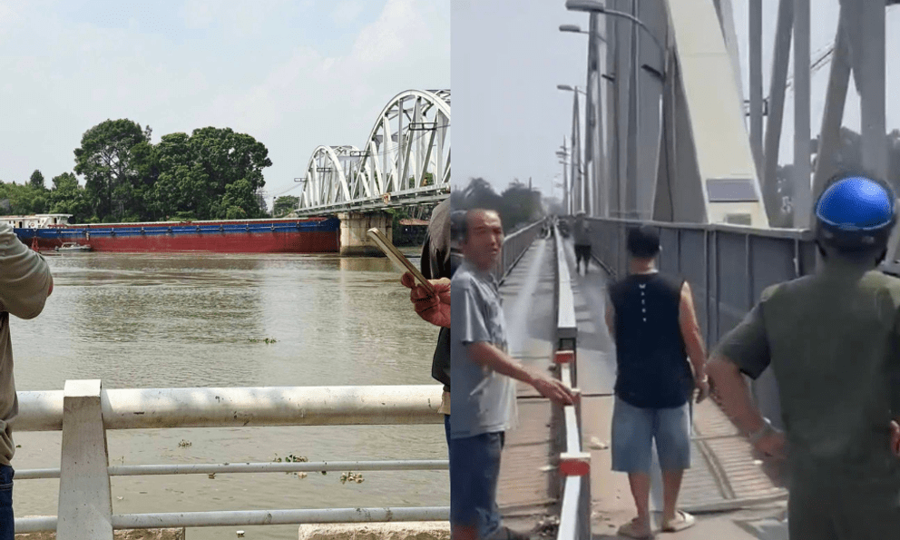 Hiện trường sà lan tông cầu Ghềnh khiến nhiều người đi đường bị thương