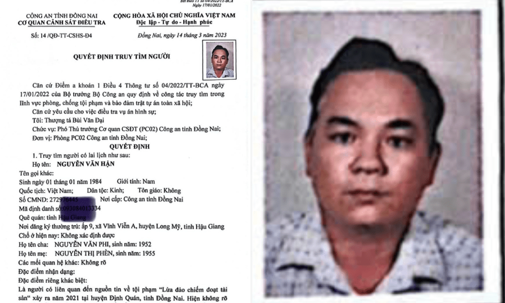 Truy tìm Nguyễn Văn Hận sinh năm 1984